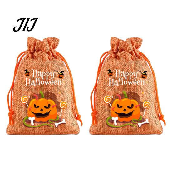 Lightweight Candy Carriers 2Pcs Halloween Pumpkin Drawstring Bags for Treats, Retro Burlap Kids Trick or Treat Bags, Portable Goodie Small Storage