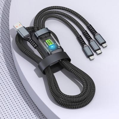 Прозрачный кабель для передачи данных 100 Вт с дисплеем мощности USB-C на 8-контактный/Micro-USB Плетеный шнур для зарядки Быстрая зарядка и передача данных Зарядный кабель