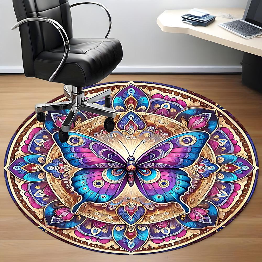1pc Butterfly Mandala Artwork Chair Carpet for Office, Soft, Non-Slip Polyester Mat, Office, Living Room, Bedroom, Durable Polyester yy251207203