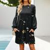 Fashion Womens Long Sleeve A Line Dress Fall Casual Pullover Crewneck Loose Fit Dress With Pockets