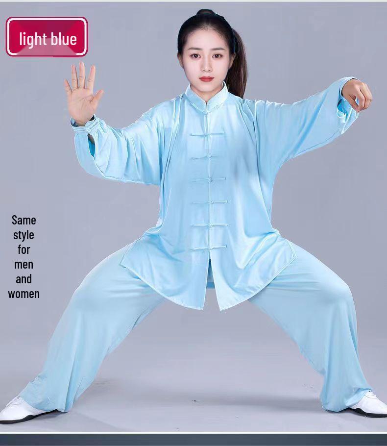 Комплект костюма Тай Чи из высококачественного молочного шелка для женщин и мужчин - Весенне-осенний костюм для выступлений по ушу, в китайском стиле