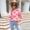 Women's Autumn and Winter Love Crew Neck Knit Pullover Large Size Peach Sweater