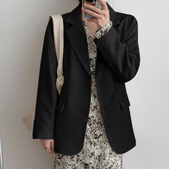 Женский пиджак с лацканами, длинный рукав, однобортный пиджак с клапанами, однотонный, свободный крой