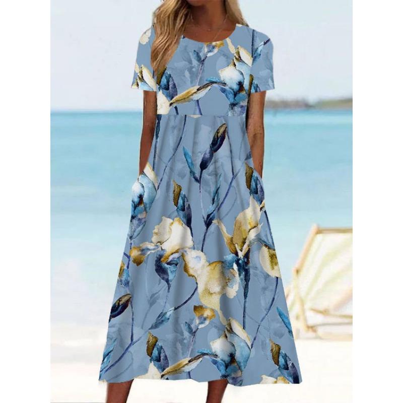 HNXC Women's Fashion Summer Spring Short Sleeve O-Neck Casual Dresses