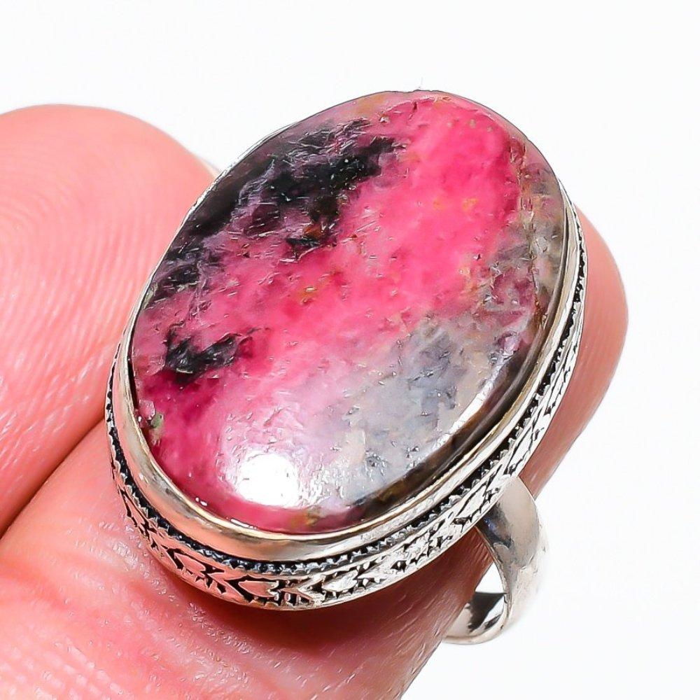 Родонит Драгоценный камень 925 Стерлинговое серебро Подарочное ювелирное изделие Кольцо Размер 7