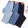 Dimanaf 2025 Women Spring Plus Size Elastic Jeans Pants Female Buttons Straight Basic High Waist Trousers Blue Long Pants