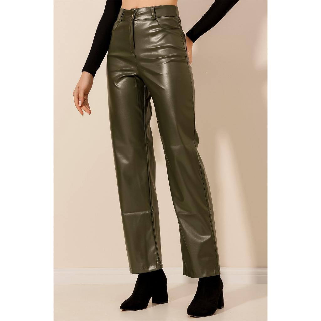 Women's High Waist Leather Trousers