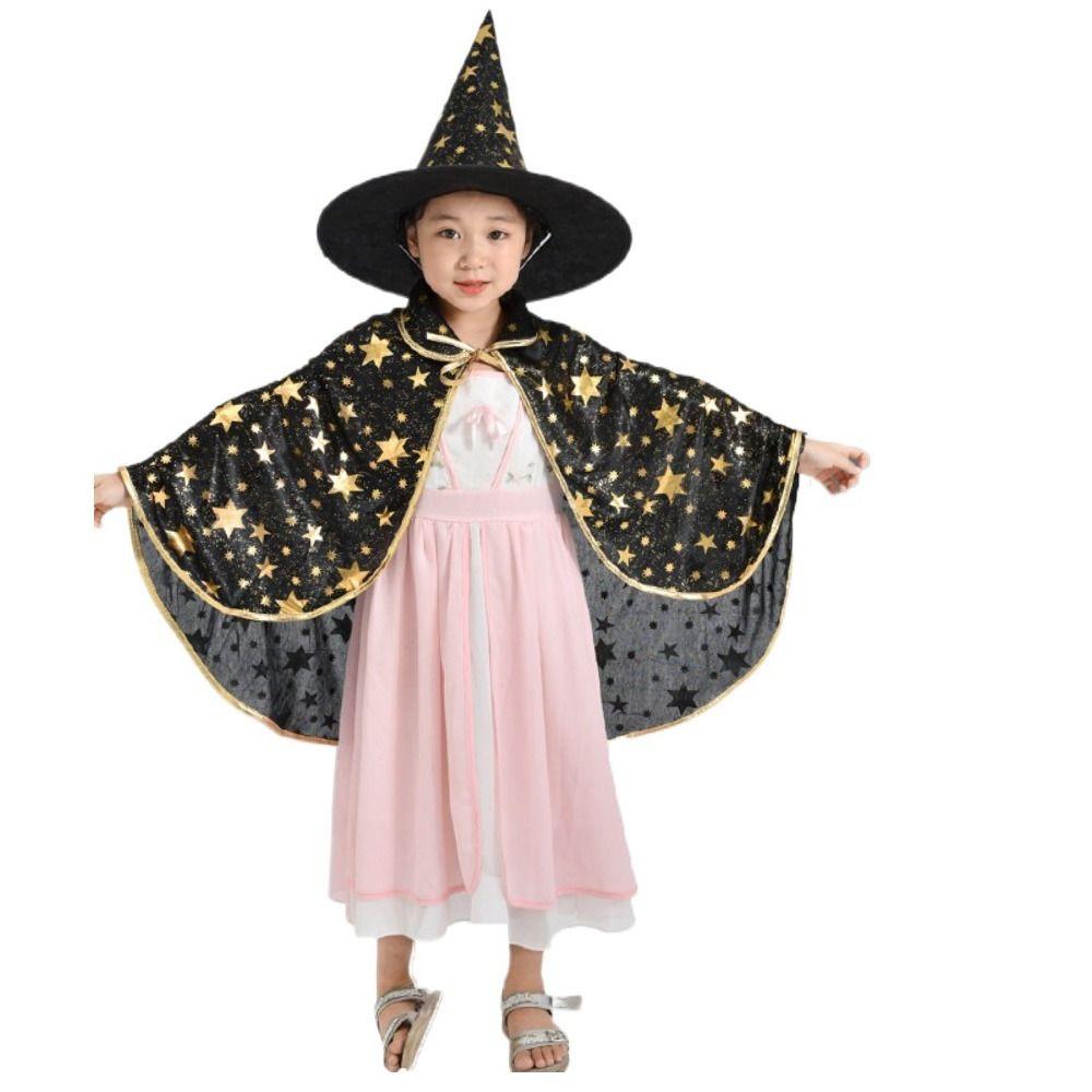 Star Witch Cloak Cape with Hat Multicolor Halloween Costumes Gothic Kids Halloween Cloak Sets Boys