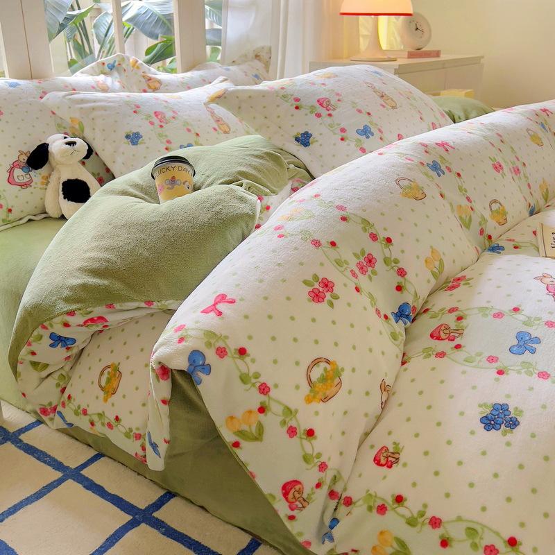 Комплект из четырех предметов из утолщенного молочного флиса, зимний теплый двухсторонний флисовый пододеяльник, флисовая простыня из трех предметов