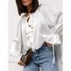 Autumn Blouses Versatile Ruffled Flared Sleeves Plus Size Tops Women's Sweet V-neck Lace Up Shirt