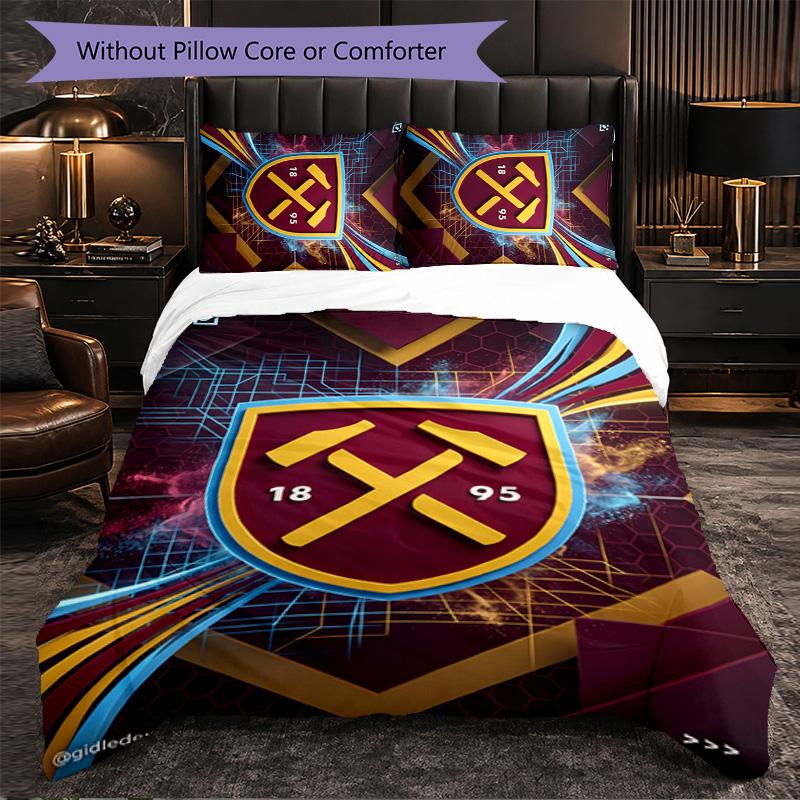 West Ham United Football 3 Piece Bedding Set Soft Duvet Cover Set with Pillowcases Printed Bedroom Decor Set for Home