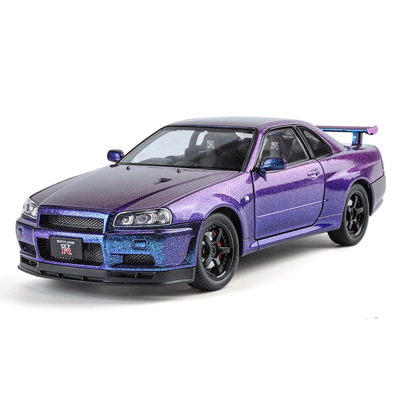 1/24 Scale Nissan GTR-R34 Alloy Car Model with Authentic Sound Effects, Premium Collectible Toy for Kids & Adults