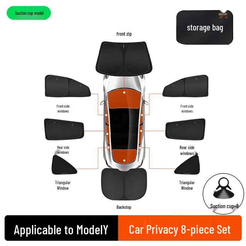 Tesla Model 3/Y Sunshade: Refresh Version Opaque Camping Privacy Curtain with Suction Cups