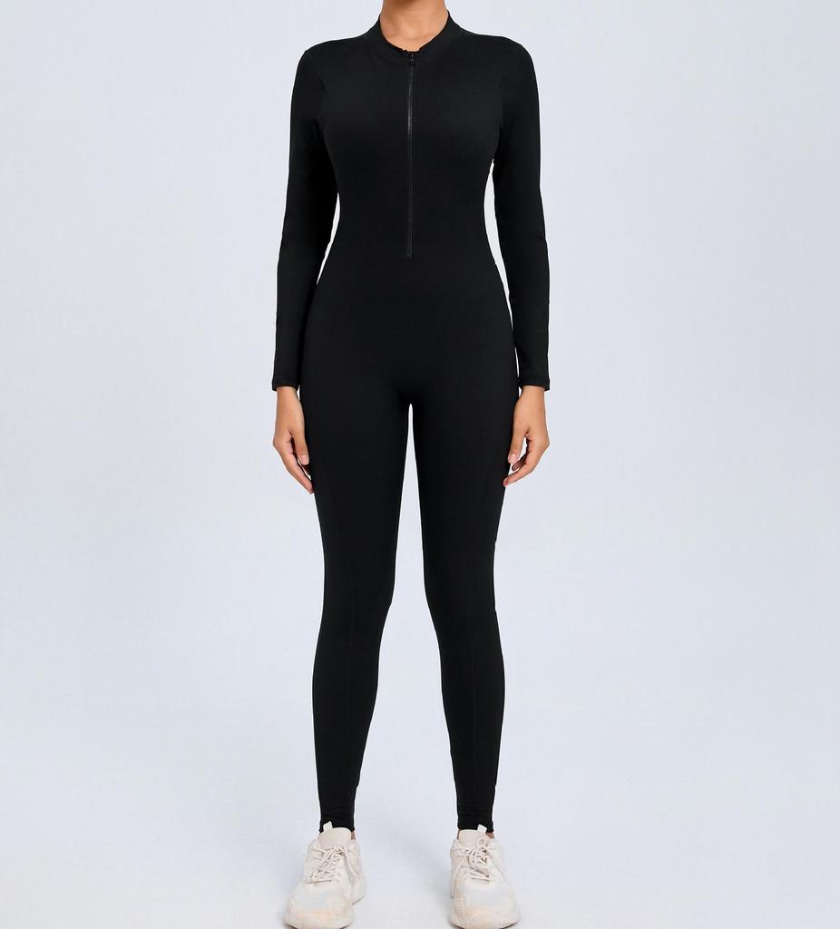 European & American Zipper Long Sleeve Yoga Jumpsuit - Women's Nude Feeling Fitness Bodysuit