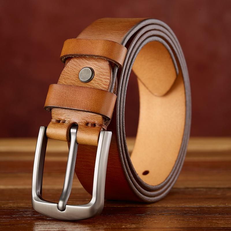 Мужской ремень из коровьей кожи первого слоя в стиле ретро, повседневный ремень из натуральной кожи с пряжкой из сплава, модный мужской ремень.