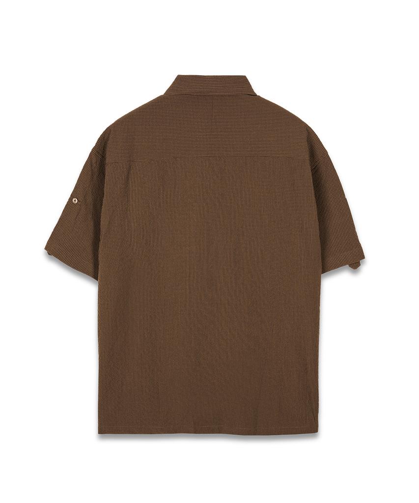 CONNECT KINLOCH Loose Fit Seersucker Short Sleeve Shirt (Brown)
