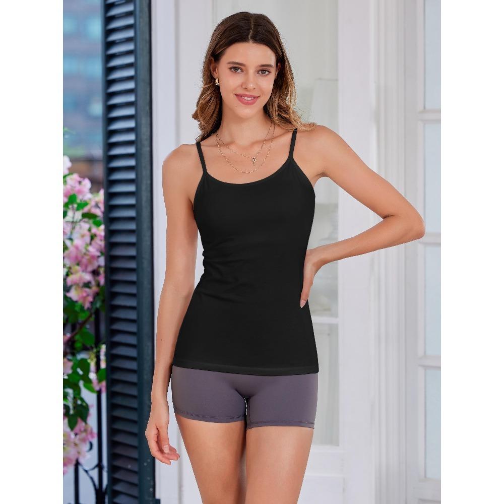 CHARMLEAKS Женские хлопковые майки на бретелях с поддерживающим топом, однотонные, с регулируемыми бретелями-спагетти, 3 штуки(Без подкладки)