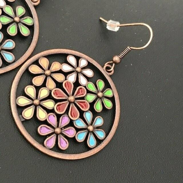 Boucles Oreilles Vintage Boheme Hippie Multicolores