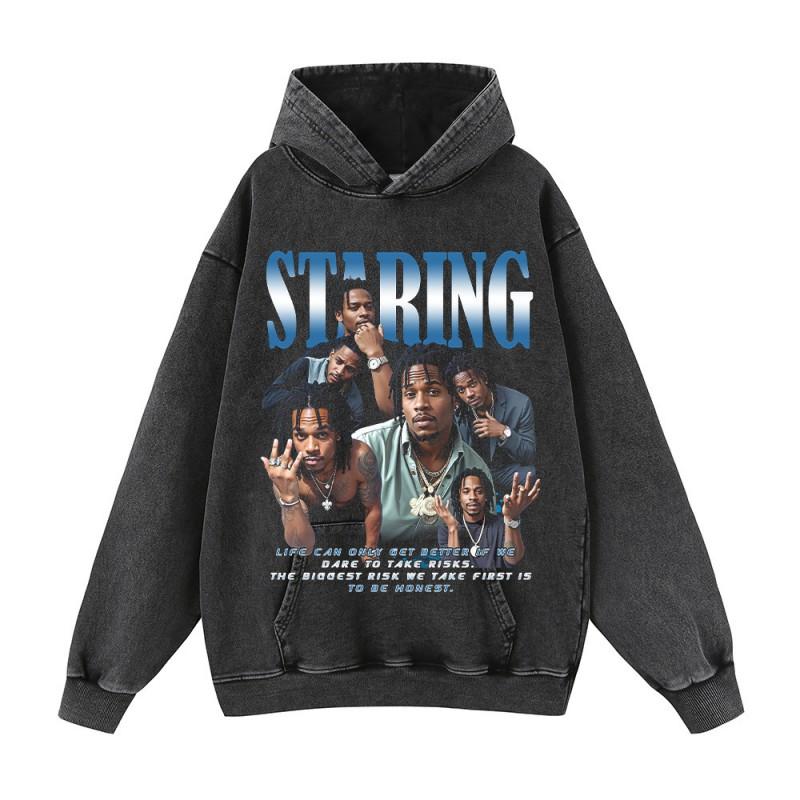 Oversized Cotton Graphic Print Long Sleeve Pullover Hoodie Men - Loose Fit Streetwear Sweatshirt