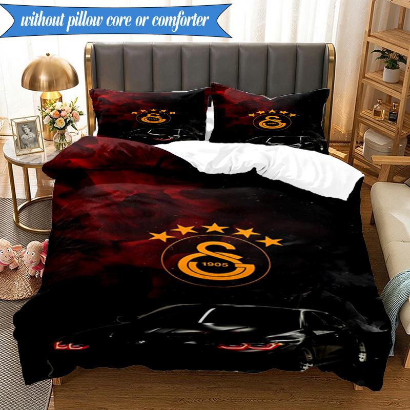 3PCS Galatasaray Football Club Crest Bedding Set 2D Printing (Includes 1 Duvet Cover + 2 Pillowcases Coreless), Bedroom decor,Fan gift
