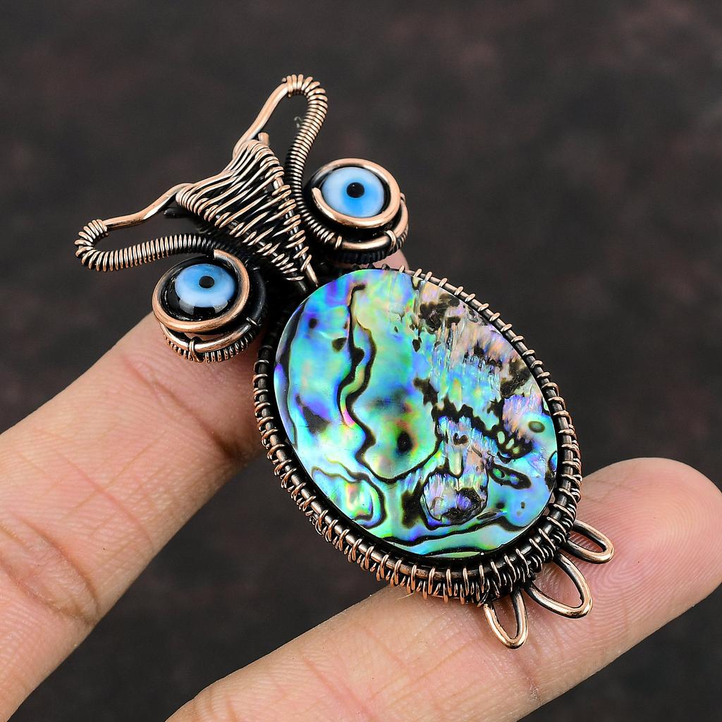 Подвеска в виде ракушки абалон, медная проволока, обернутая драгоценным камнем, черная подвеска от сглаза, медные украшения ручной работы, кулон в виде совы, подарок для женщин