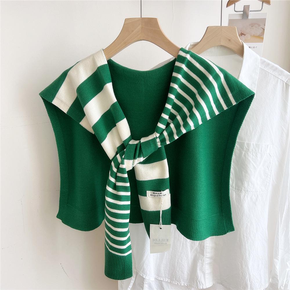 Striped Knitted Shawlette for Women - Spring/Autumn Fashionable and Lightweight Neck & Shoulder Cover