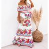 Bohemian Slash Neck Dresses Women Floral Print Waist Elegant Floor-length Dress Retro Clothing