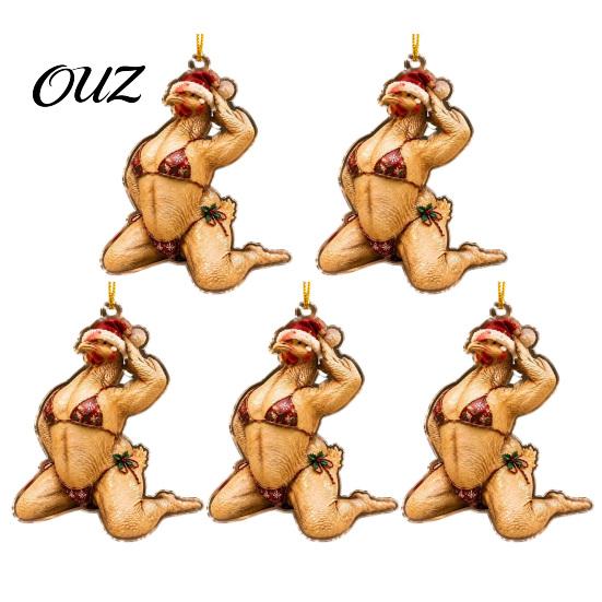 Unique Hanging Gifts for Friends 5 Pcs Quirky Bikini Christmas Ornament, Funny 2D Acrylic Santa Claus Horse Creative Holiday Gift Ideas Dachshund
