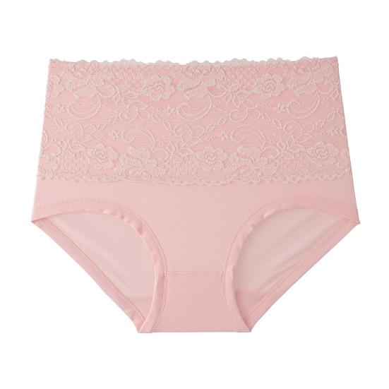 Women Briefs High Elasticity Breathable Soft Panties High Waist Solid Color Embroidery Lace Splicing Plus Size Underwear