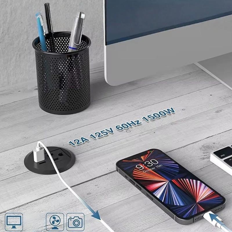 Скрытая встраиваемая круглая розетка с портом для зарядки USB A и Type C 18 В, вырез 50 мм, безопасная для домашнего офиса