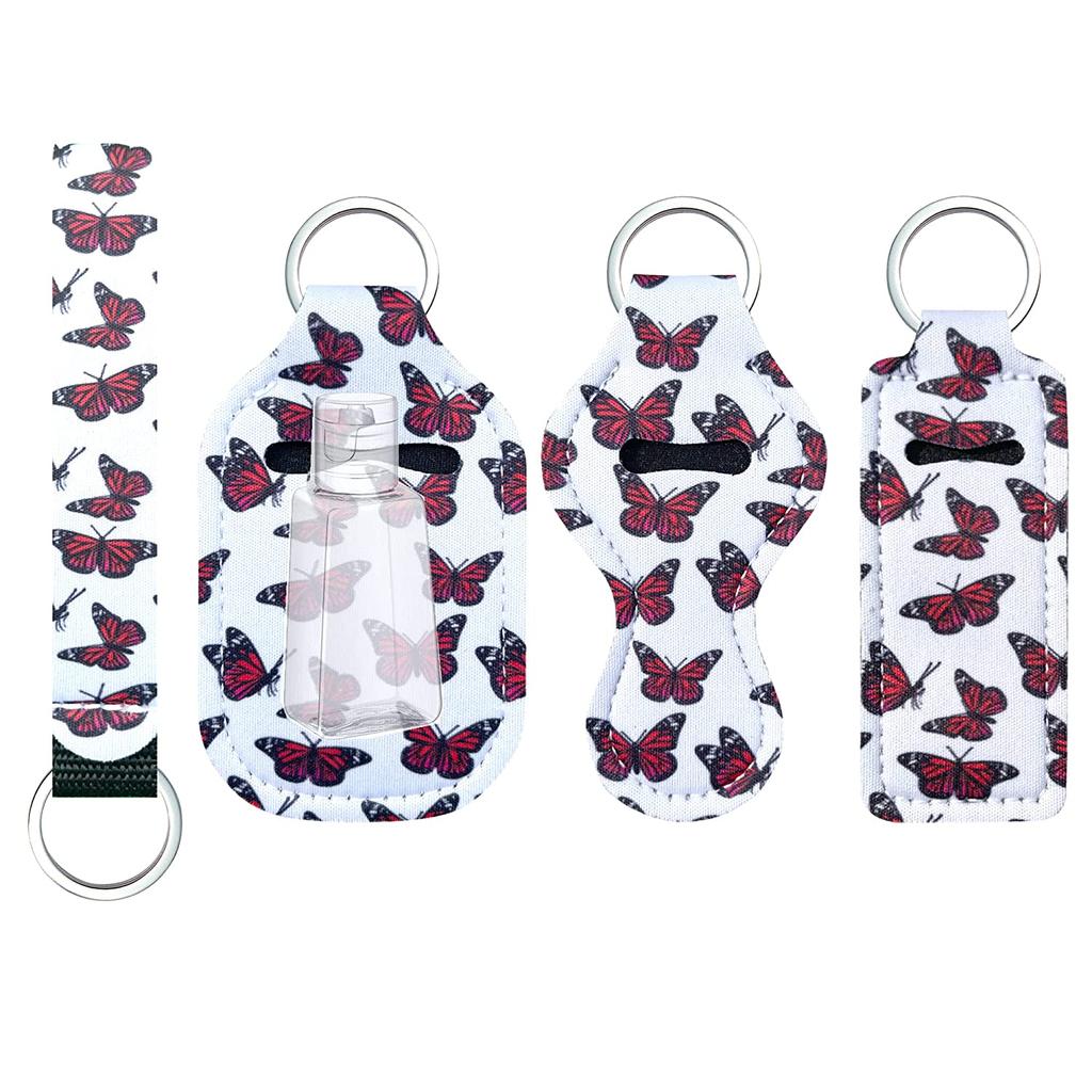 Chapstick Holder Watercolor Butterfly-style Neoprene Lipstick Holder Keychains Clip-On Lipstick Sleeve Pouch