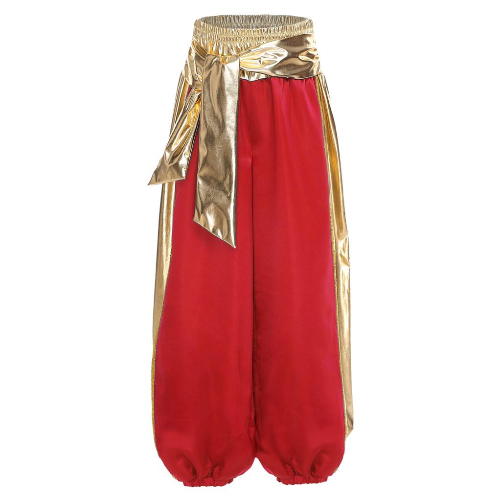Boys Arabian Prince Cosplay Metallic Shiny Patchwork Contrast Pumpkin Pants Bloomers Harem Pants