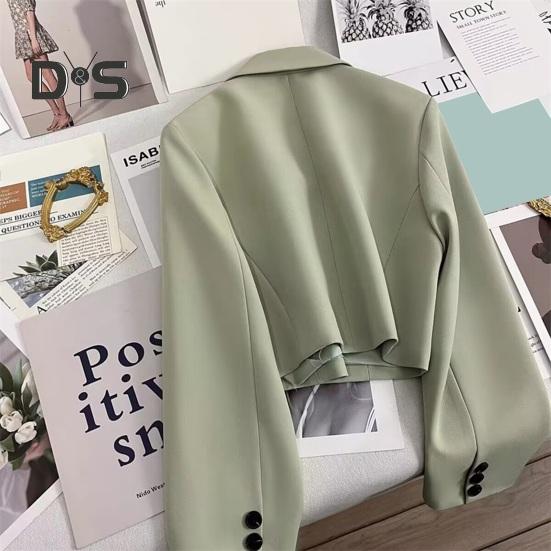 Women Suit Coat Formal Business Style Turn-down Collar Button Decor Slim Fit Short Solid Color Long Sleeves Cardigan Single Button Closure OL Commute