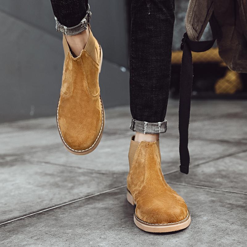 Зимние мужские ботинки ручной работы из коровьей замши, модная обувь «Челси», винтажные мотоциклетные ботинки, теплые зимние ботинки для мужчин