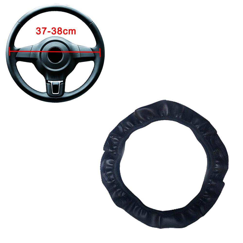 1Pc Universal Black Car Steering Wheel Cover Quality Leather Breathable Anti-slip 15''/37-38cm Car Interior Accessories