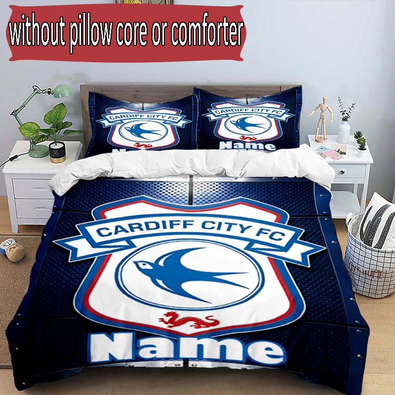 3pcs Duvet Cover Set (1*Duvet Cover + 2*Pillowcase, Without Core), Custom Name Cardiff City FC Pattern Bedding Set, Home Bedroom Decor Gift