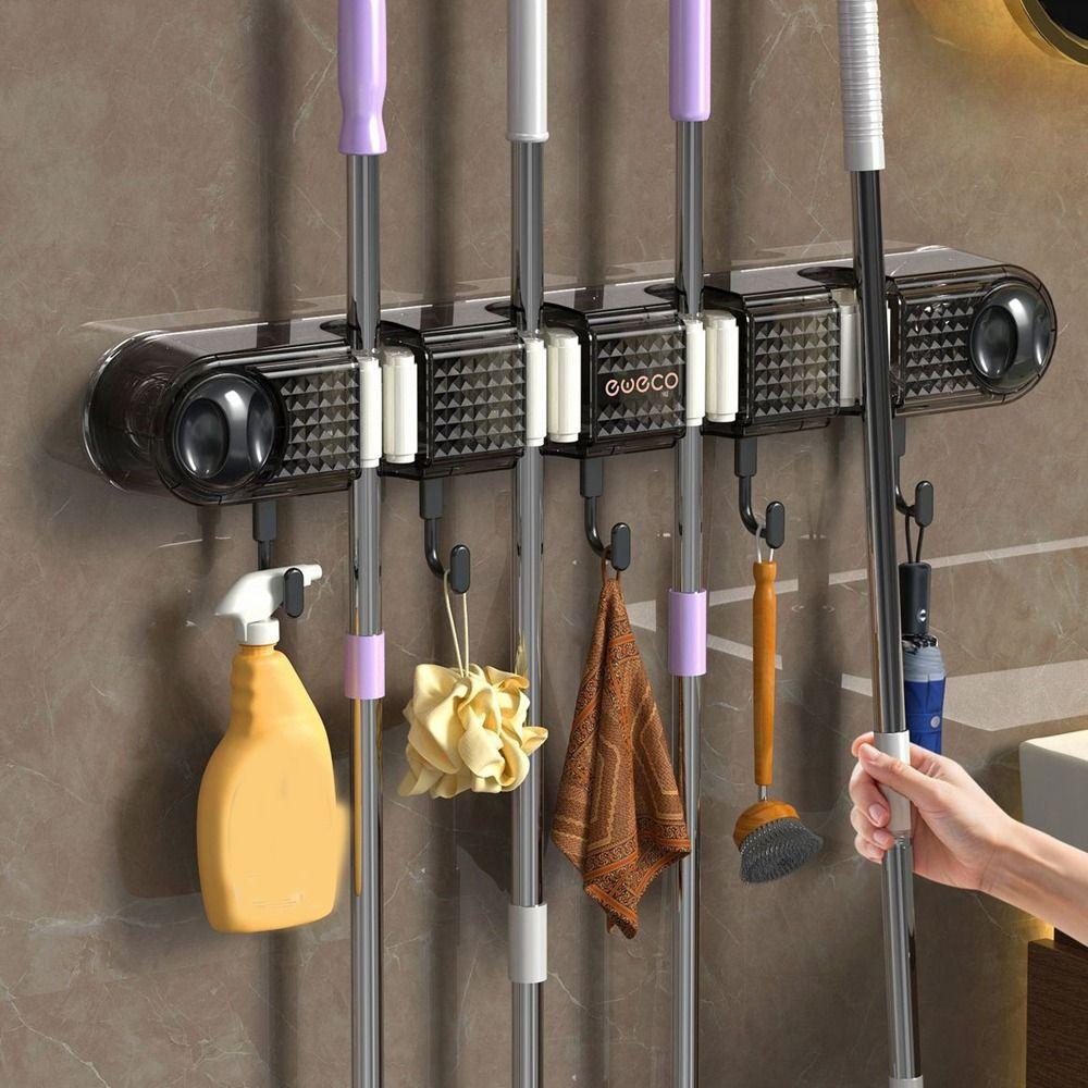 Non Punching Mop Clip Rack Plastic Broom Mop Holder Multifunctional Broom Hanger for Home