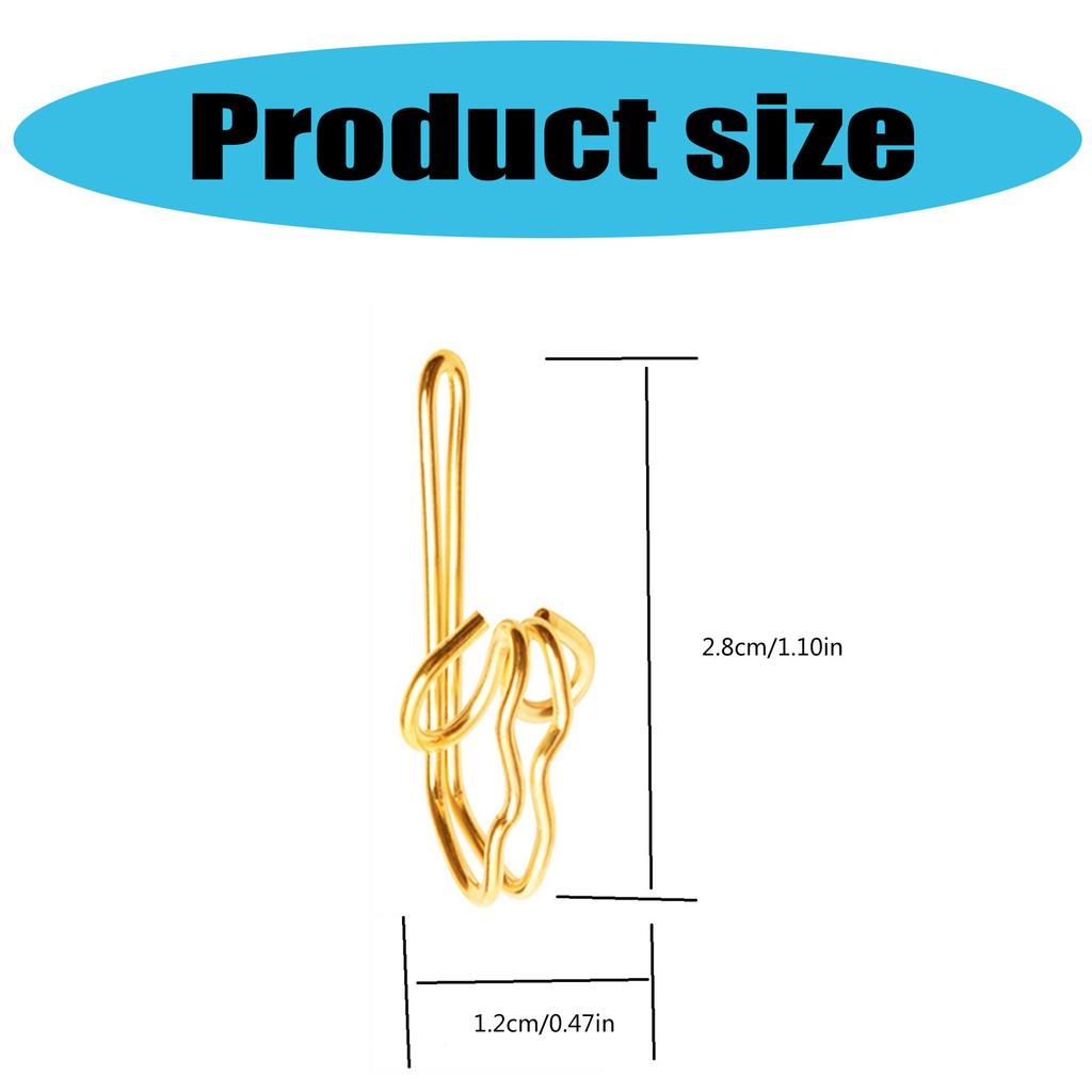 100 штук Металлические крючки для штор Серебристая/Золотистая отделка Легко использовать Крючки для драпировки для элегантного домашнего декора Стальные крючки