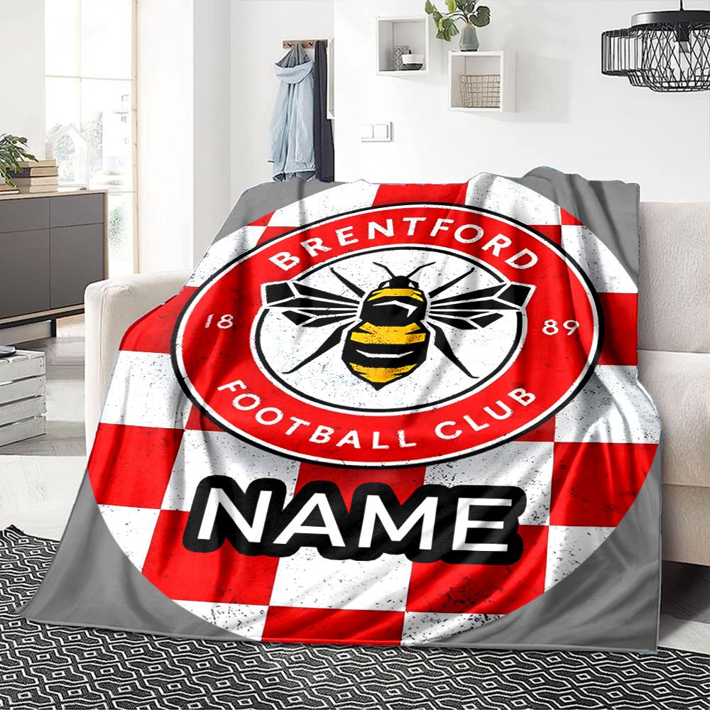Custom Name Brentford Football Club Crest blanket for Couch & Bed, Plush Cozy Fuzzy Blanket Super Soft & Warm Blankets for Fall and Winter. 0908237