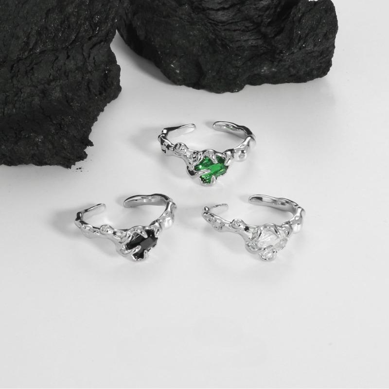 Shiny Irregular Zircon Lava Texture Ring Trend Temperament Women Adjustable Luxury Rings Girls Y2K Jewelry Gifts Accessories