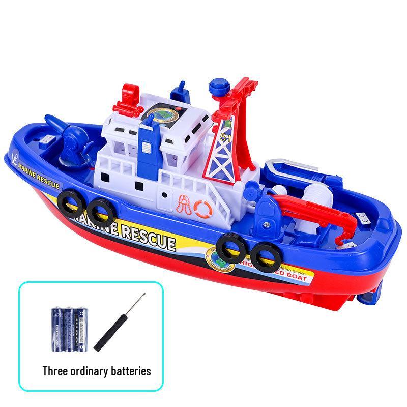 Electric Firefighting Ship Toy: Blue Model with Lights & Music for Kids' Bath Play