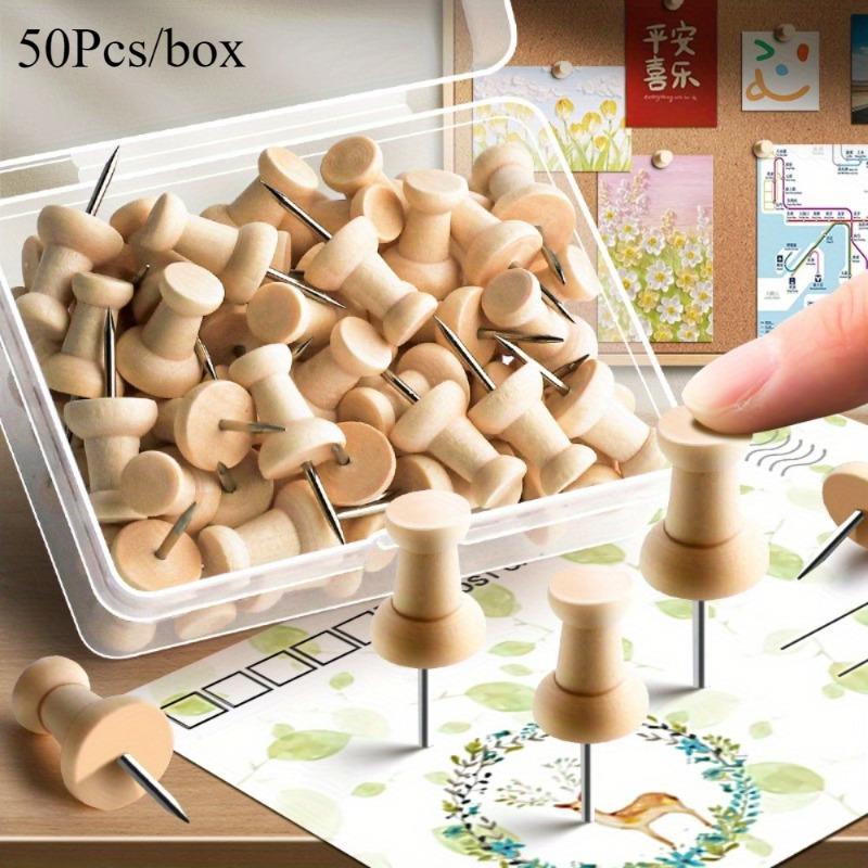 50Pcs Wooden Pushpin with Storage Box Decorative Pushpin Wooden Pushpin Is Used for Decoration of Billboard Process Items