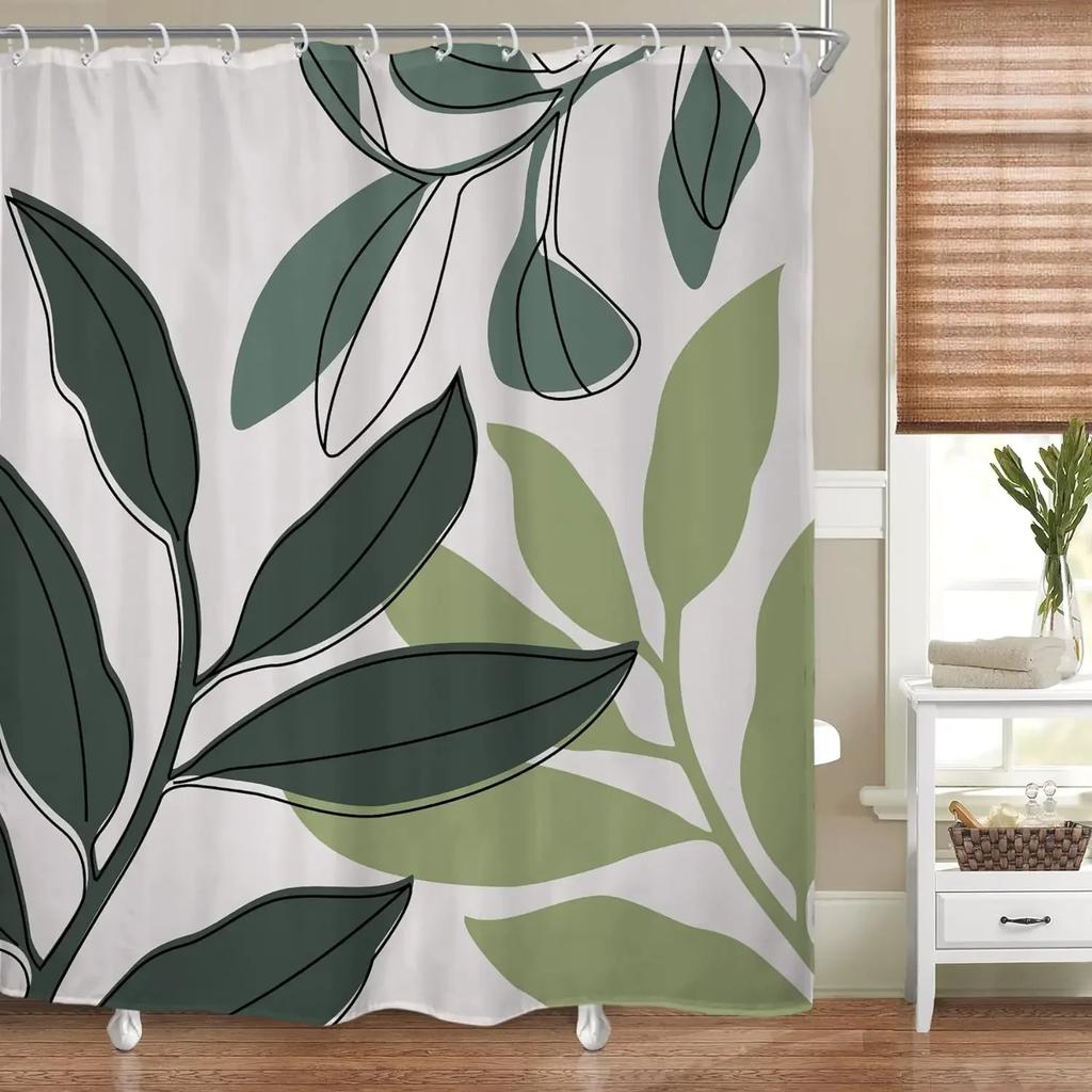 Тропические Растения Цветочные Шторы для Душа Бежевый Зеленый Пальмовые Листья Цветы Скандинавский Декор Ванная Полиэстер Штора для Ванны с Крючками