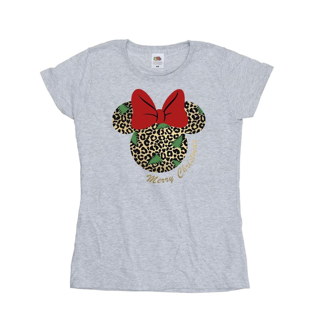 Disney Womens/Ladies Minnie Mouse Leopard Christmas Cotton T-Shirt