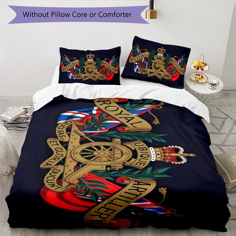 British Royal Artillery 3pcs Bedding Set Duvet Cover Closure Includes 1 Duvet Cover & 2 Pillowcases for All Seasons Bedroom Home Dorm Decor
