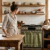 Kitchen Decor Oven Cover Cotton Linen Blend Protective Sleeve Anti Oil Stain Foldable Dustproof for Home Bakery Rustic Style