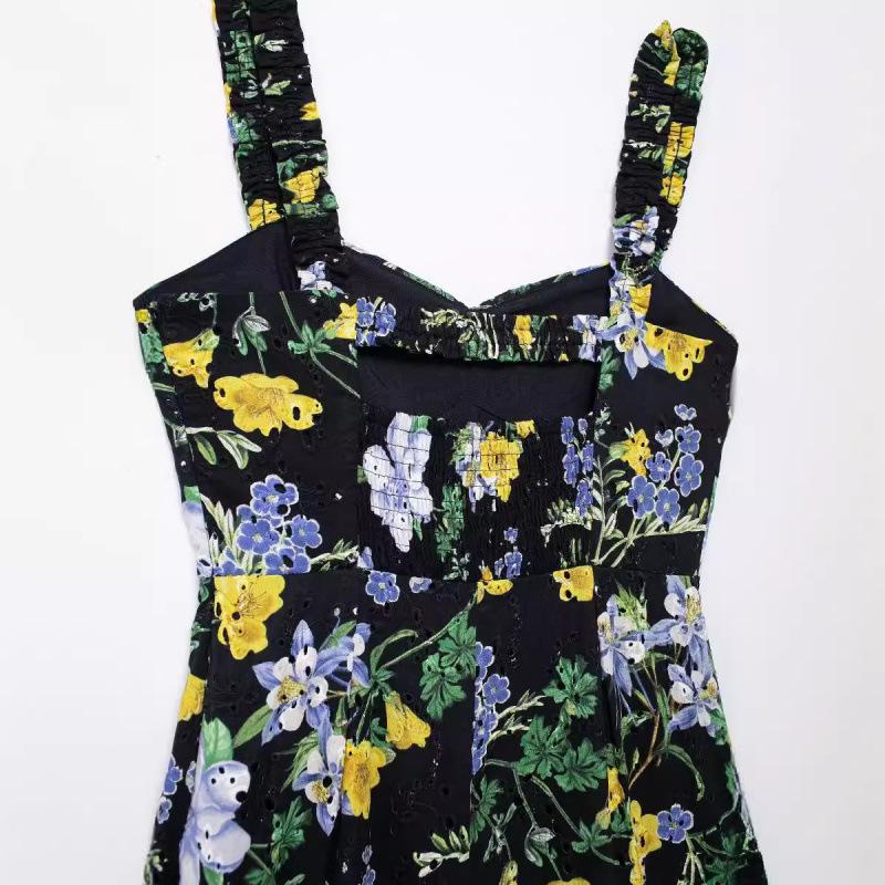 Summer Floral Print Midi Dress with Spaghetti Straps - European and American Women's Fashion