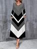 2025 Autumn and Winter New Women Casual Fashion Dress Autumn 3D Geometric Pattern Print  Long Sleeve V-Neck A-Line Dresses