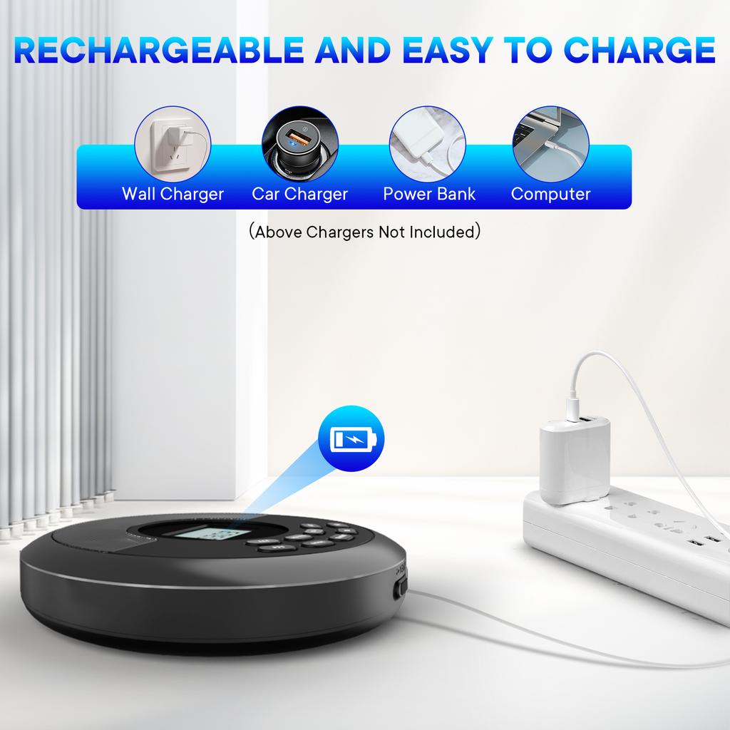 Portable Cd Player with Bluetooth Rechargeable Discman with Speakers Walkman Cd Player with USB Bluetooth Transmitting