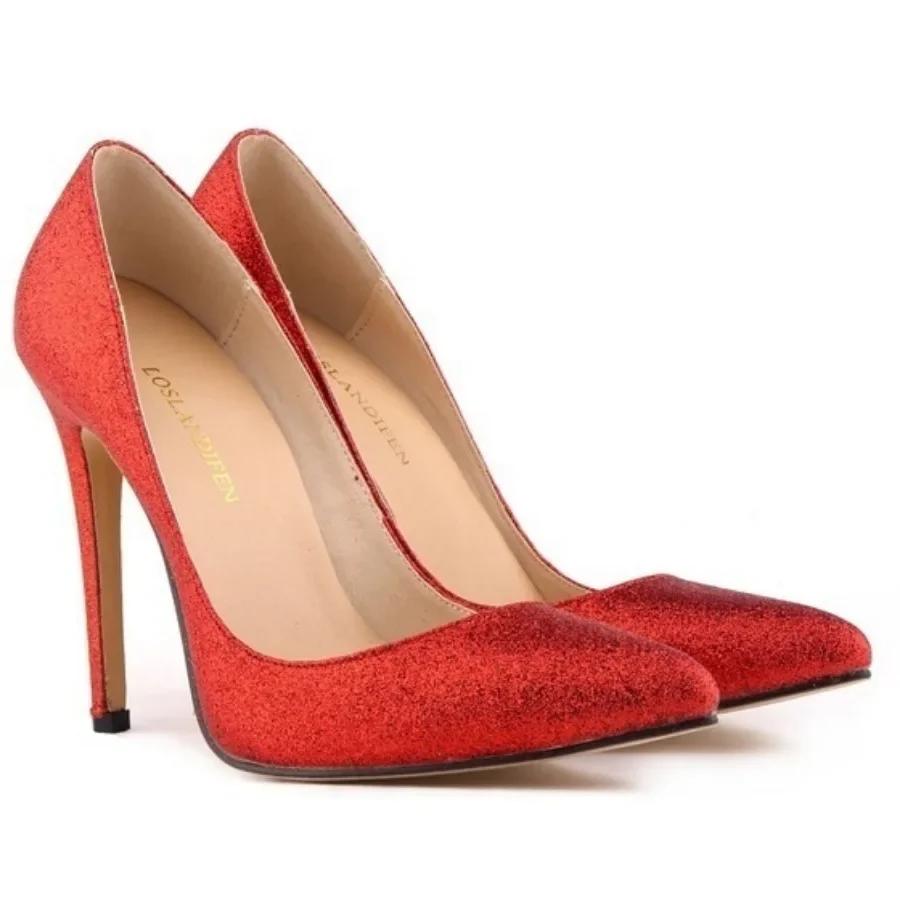 Золотой Серебряный Женские Туфли-лодочки Сексуальные 11 см Тонкий Высокий Каблук Змеиный Острый Носок Шпилька Пайетки Офис Вечеринка Свадебная Обувь Большой Размер